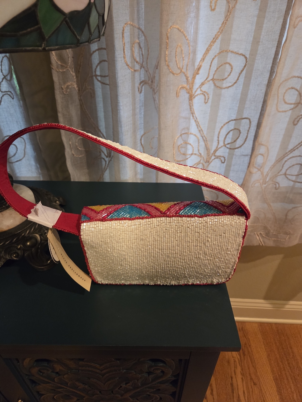 Viral Beaded Colorful Chevron Beaded Shoulder Bag - Red, Pink, Orange - Picture 8 of 8